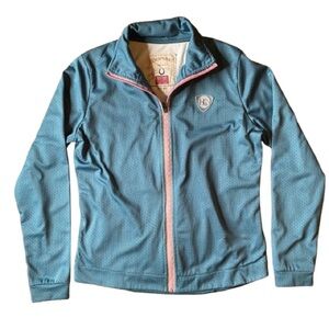 Horseware Ireland Women’s Teal Track Jacket Pink Zipper Size M Back Zip Pocket